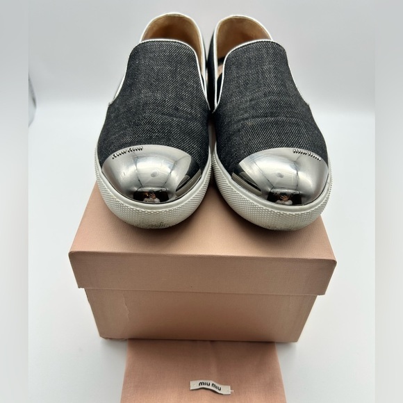 Miu miu jeans slip shoes flats athletic shoes with metal toe signed 38 - Picture 2 of 13